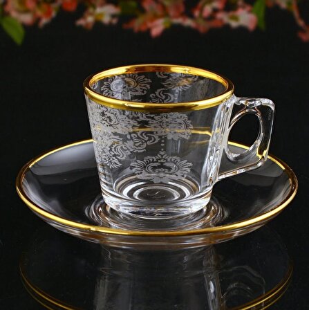 Paşabahçe 97301 AHelena Kulplu 6 Kişilik Dekoratıf  Kahve-Espresso Fincan Takımı-ALTIN 